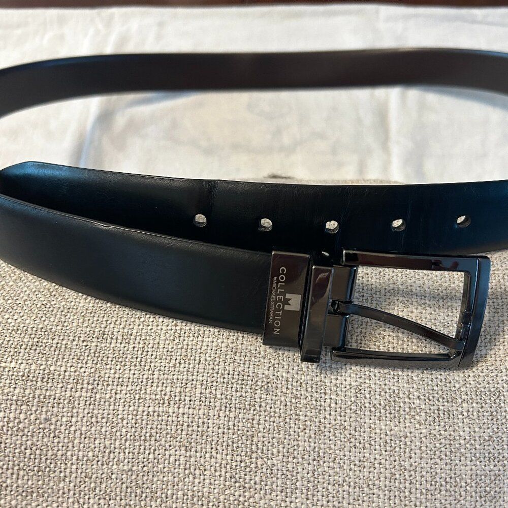 Michael Strahan men's leather reversible belt black/dark brown fits 42 pants